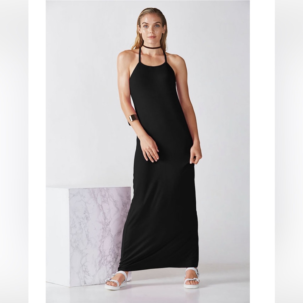Fabletics dress black neema maxi hustle bustle jersey size small 4-6